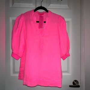 NWT Lilly Pulitzer Pink Puff Sleeve Linen Blouse 🩷